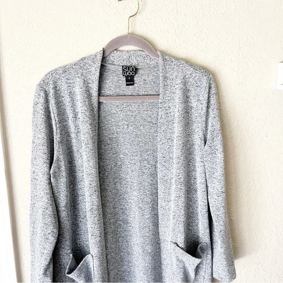 Clara Sun Woo Cardigan Women's Small Longline Heather Gray Open Front Cozy - Picture 3 of 9